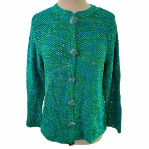 Judith McCormick Cardigan Blue Green Large Limited Ed Artisan Mosaic Buttons